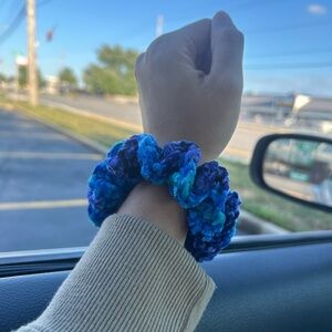 Elegant Blue and Purple Crochet Velvet Hair Scrunchie